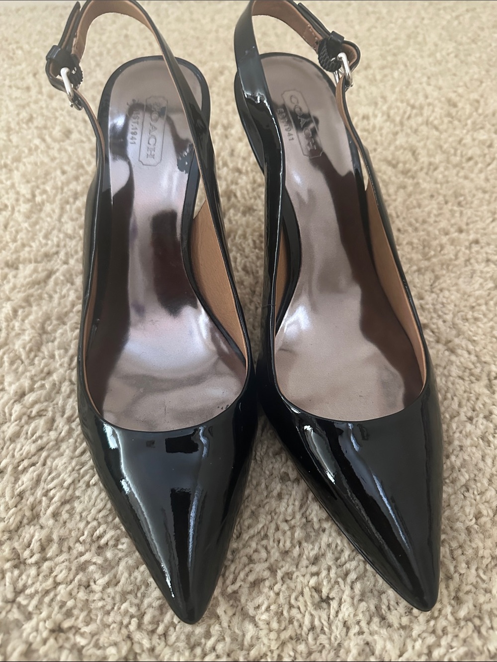 Coach Black Patent Leather Pointed Slingbacks